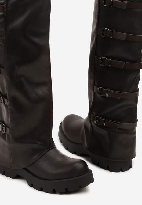 Brązowe Kozaki Bikery z Ozdobnymi Aplikacjami Latevesa