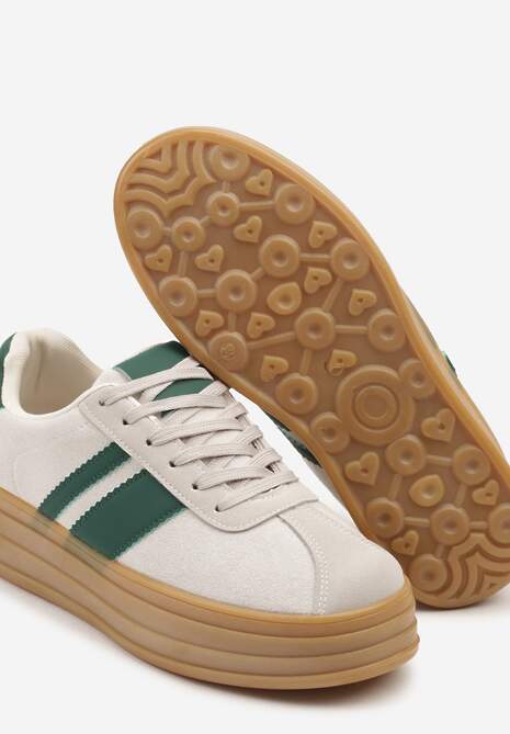 Beżowe Sneakersy Kultowe Tenisówki z Ozdobnymi Paskami Vandell