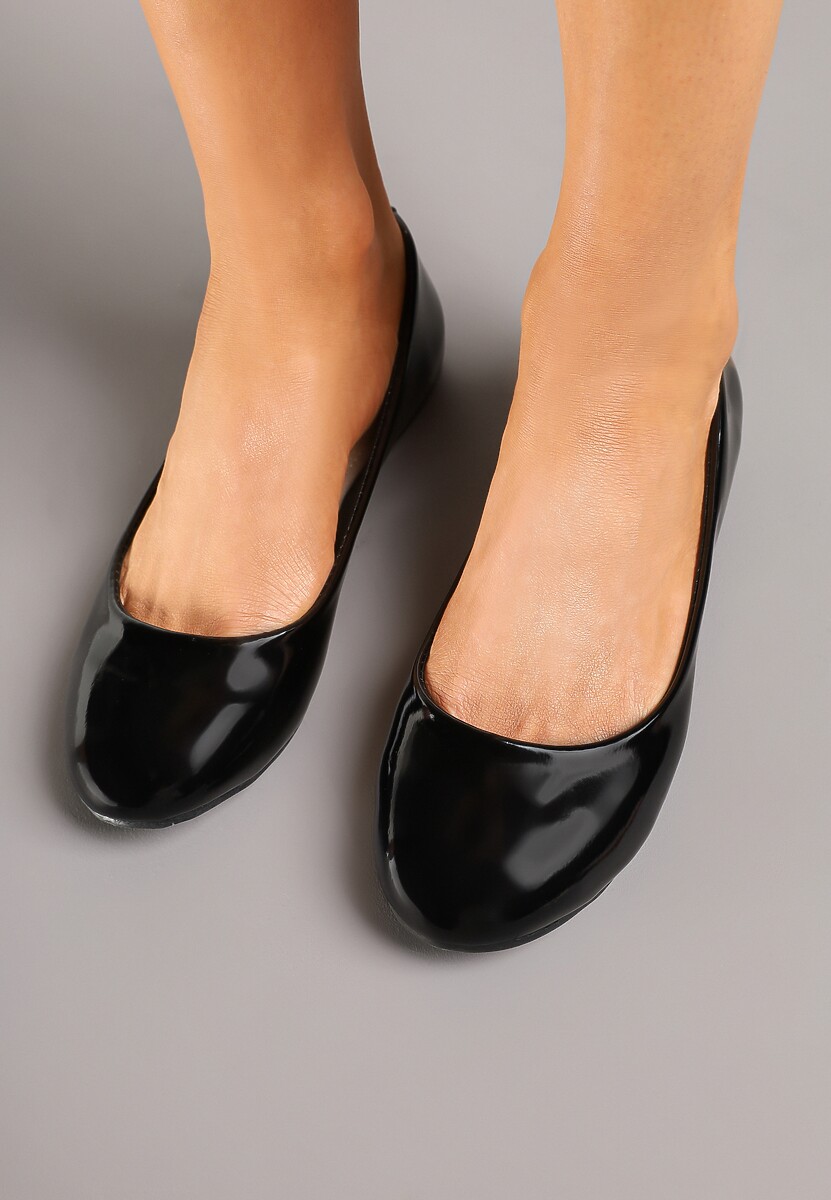 Czarne Lakierowane Balerinki z Wkładką ze Skóry Naturalnej Norabis