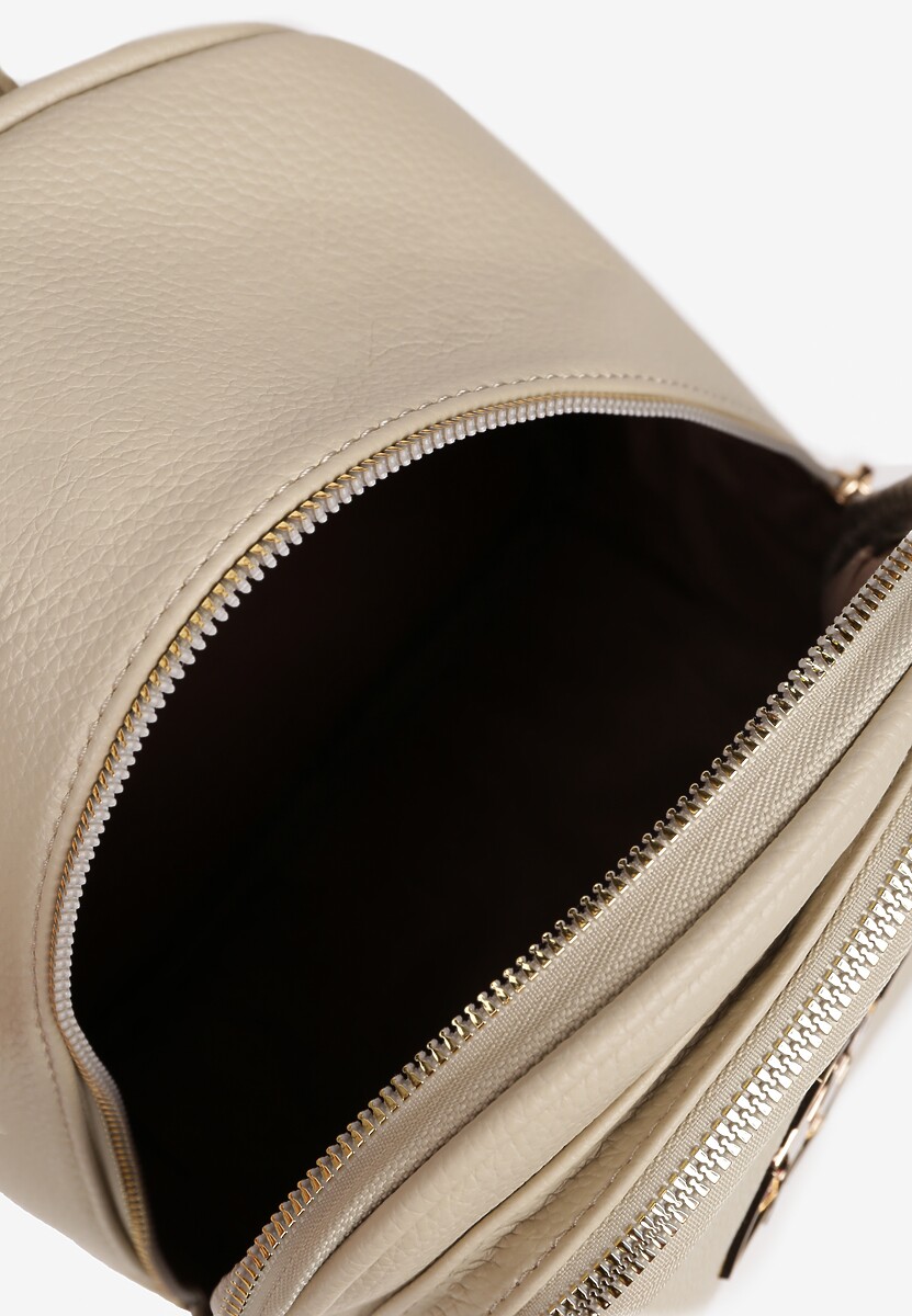 Beżowy Trapezowy Plecak Zdobiony Elegancką Aplikacją Nanilia