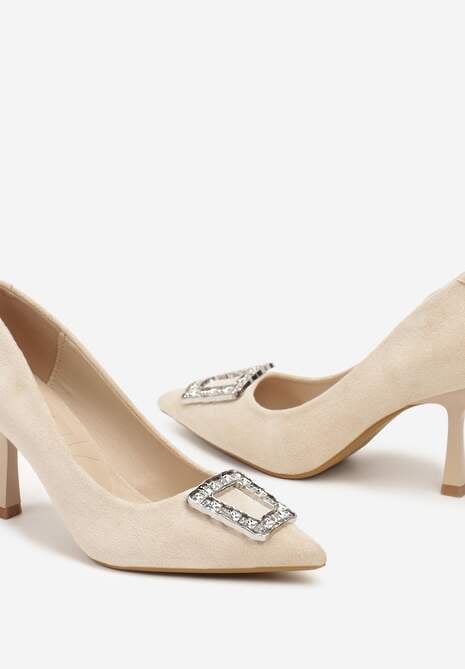 Beżowe Szpilki Ozdobione Klamrą z Cyrkoniami Lalabria