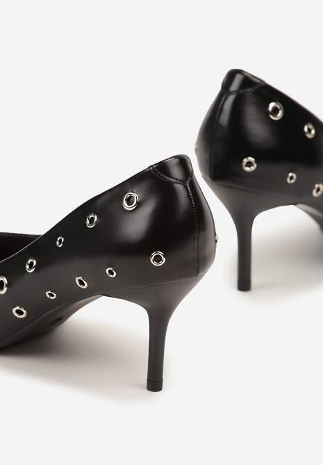 Czarne Czółenka na Szpilce Vices Ozdobione Nitami z Wkładką ze Skóry Naturalnej Rilinessa