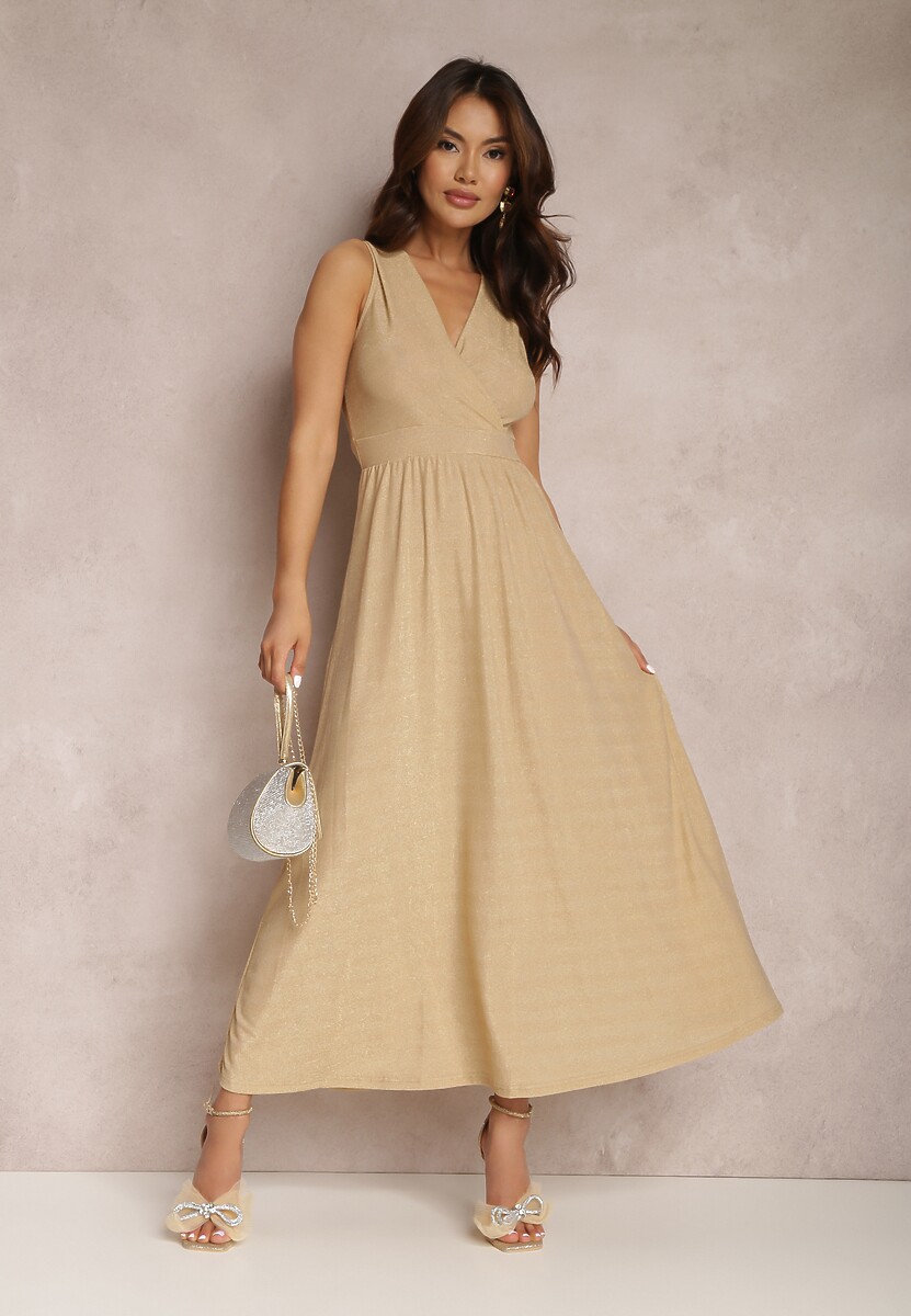 Beżowo-Złota Sukienka Sematea