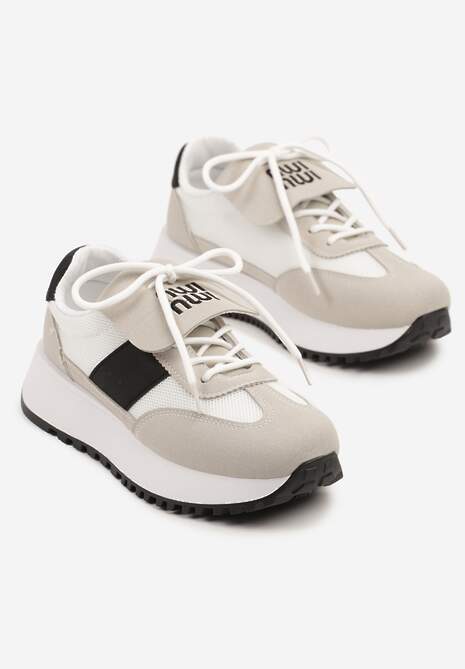 Beżowo-Czarne Sneakersy na Platformie z Geometrycznym Wzorem Aluina