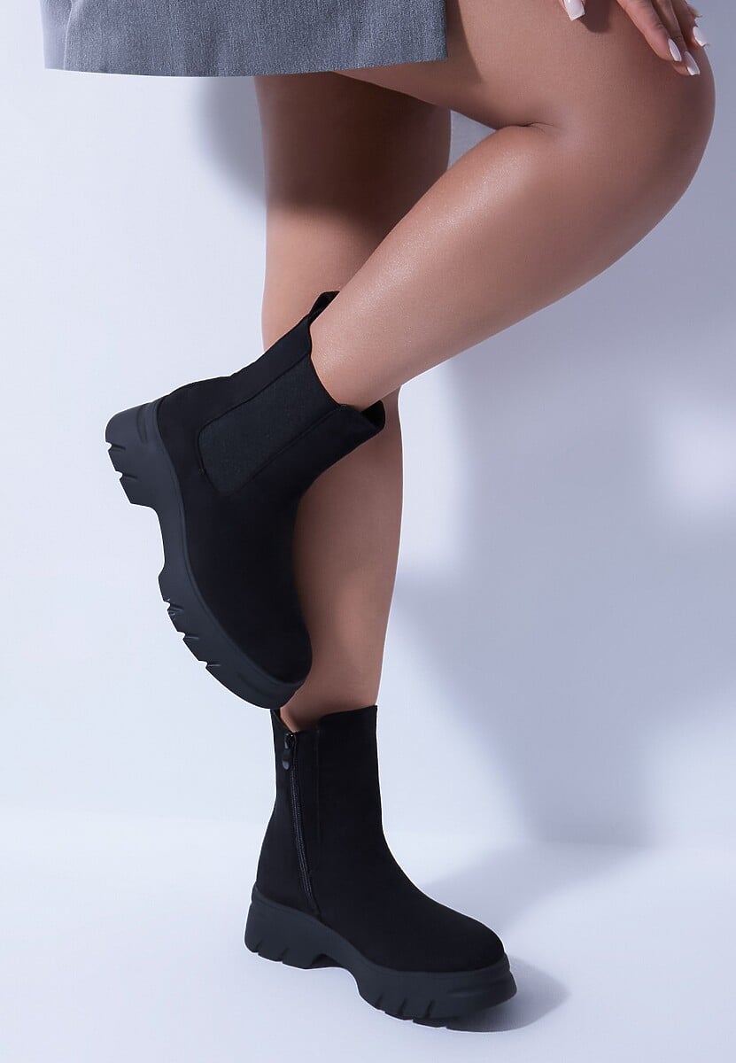 Brązowe Botki Sztyblety na Platformie z Elastyczną Cholewką Mavita