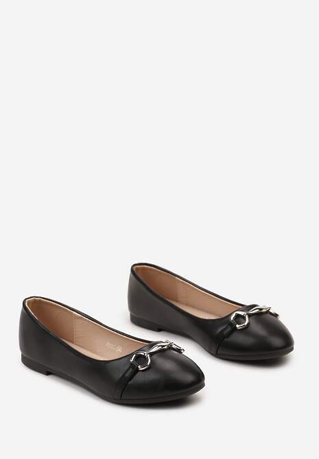 Czarne Balerinki Ozdobione Metalową Aplikacją Breezia
