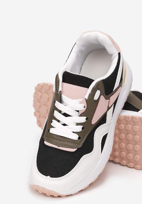 Czarno-Białe Sznurowane Sneakersy na Płaskiej Podeszwie Salisa