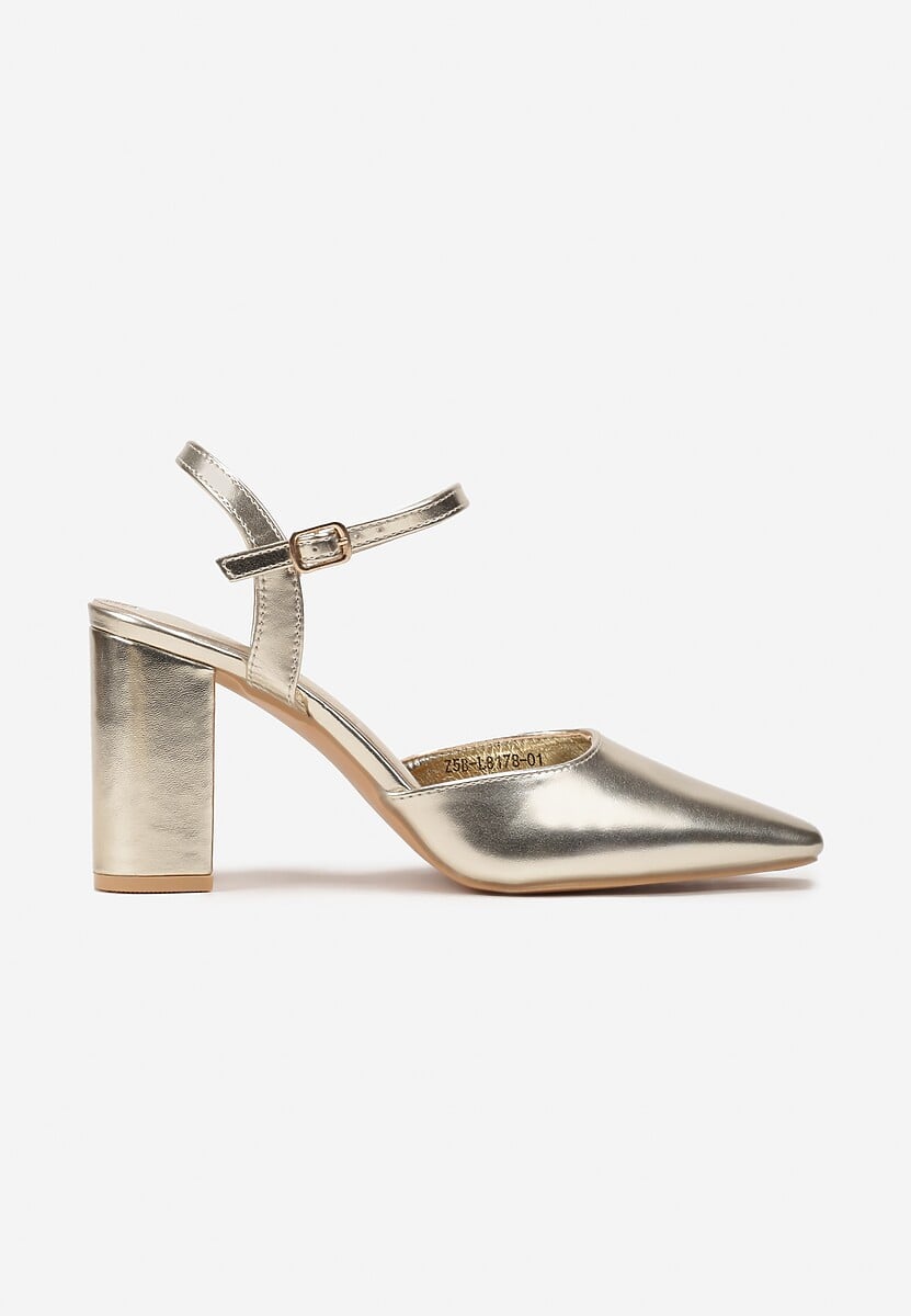 Złote Eleganckie Czółenka na Słupku z Zakrytym Noskiem Devana