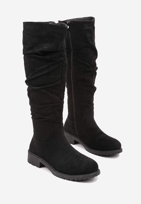 Czarne Kozaki Muszkieterki z Marszczoną Cholewką Onne