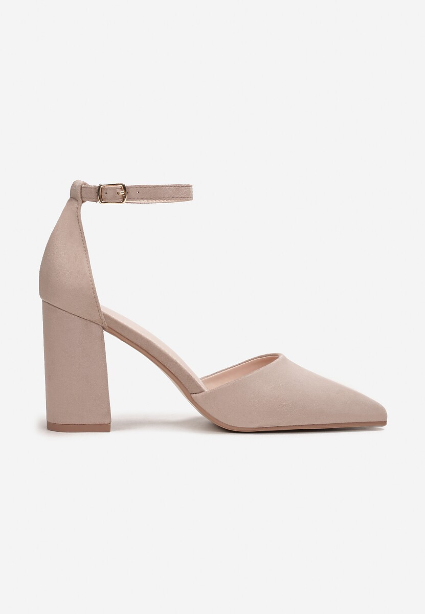 Ciemnobeżowe Czółenka na Słupku ze Szpiczastym Noskiem Kaylynn