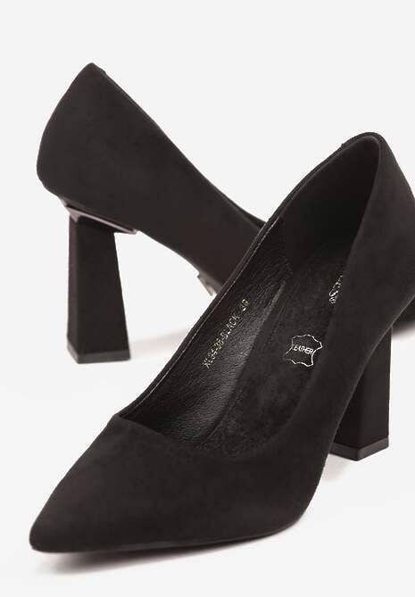 Czarne Czółenka na Słupku Vices z Wkładką ze Skóry Naturalnej Rocce