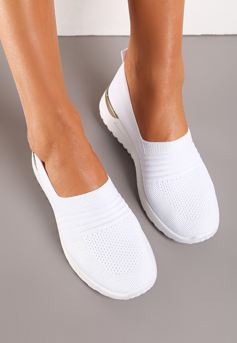 Białe Tenisówki Elastyczne z Metaliczną Wstawką na Zapiętku Jestella