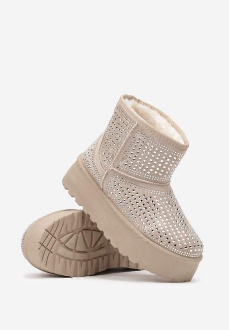 Beżowe Śniegowce na Platformie Ozdobione Cyrkoniami Beriga