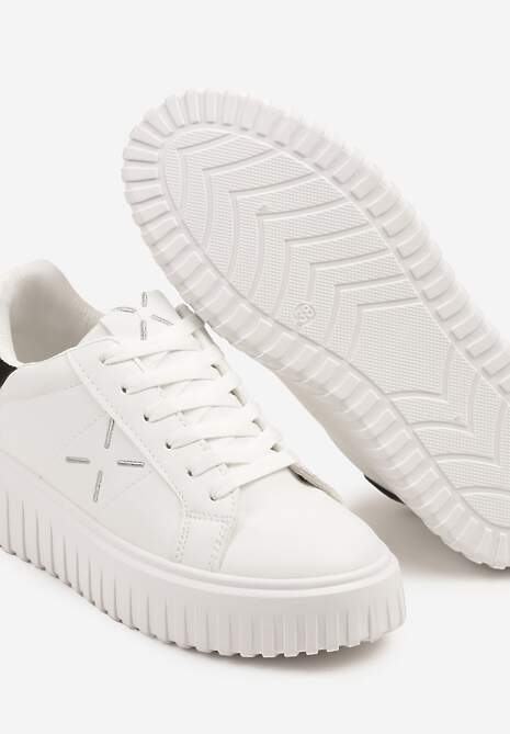 Biało-Czarne Sneakersy na Platformie z Tłoczeniem i Brokatową Wstawką Nuselin