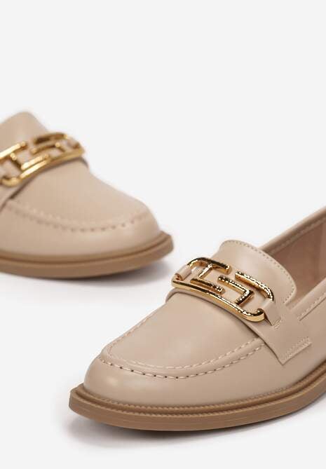 Beżowe Mokasyny Wsuwane z Klamerką Wesley