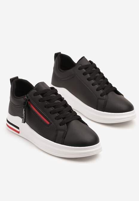 Czarne Sneakersy z Ozdobnymi Napisami Suwakiem i Paskami Tosime