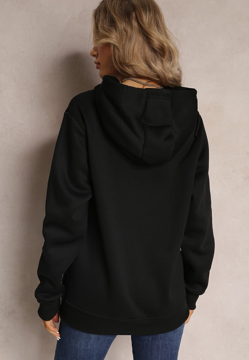 Czarna Bluza z Kapturem i Sznurkami oraz Kieszenią Wykończona Ściągaczami Vrokira