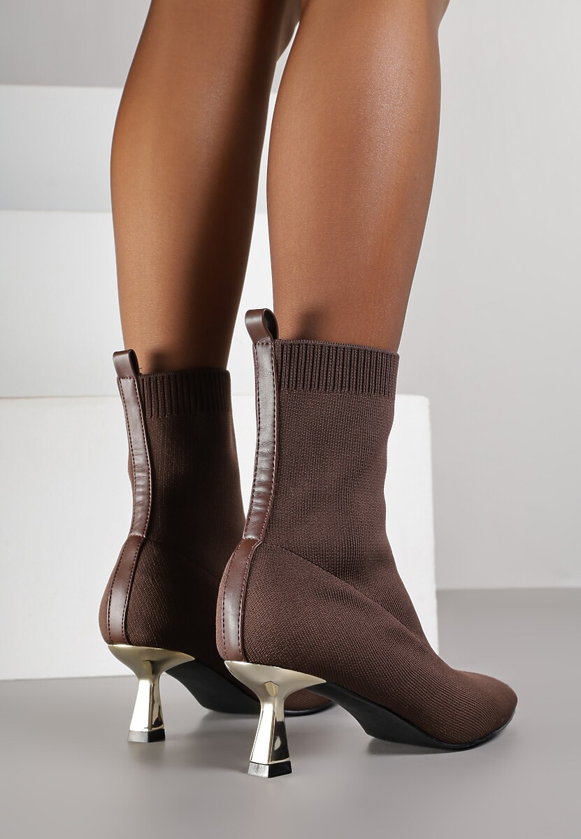 Brązowe Botki Vices na Metalicznej Kaczuszce z Elastyczną Cholewką Vamile