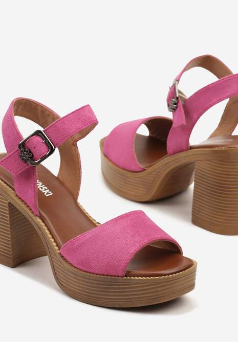 Fuksjowe Sandały na Obcasie z Platformą i Małą Ozdobą na Sprzączce Ardisra