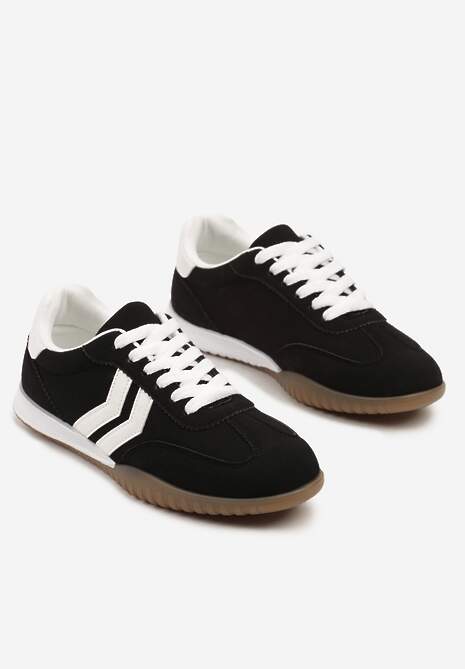 Czarne Sneakersy w Stylu Tenisówek z Paskami na Boku Cholewki Aitoria