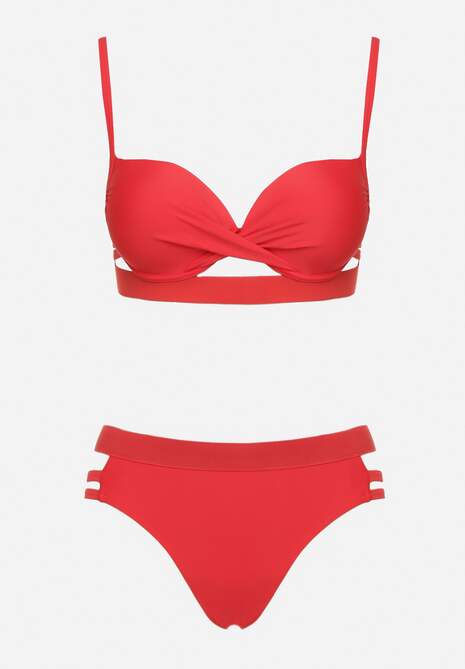 Czerwone Bikini z Ozdobnymi Wycięciami Wiązany Biustonosz i Majtki Figi Kinessa