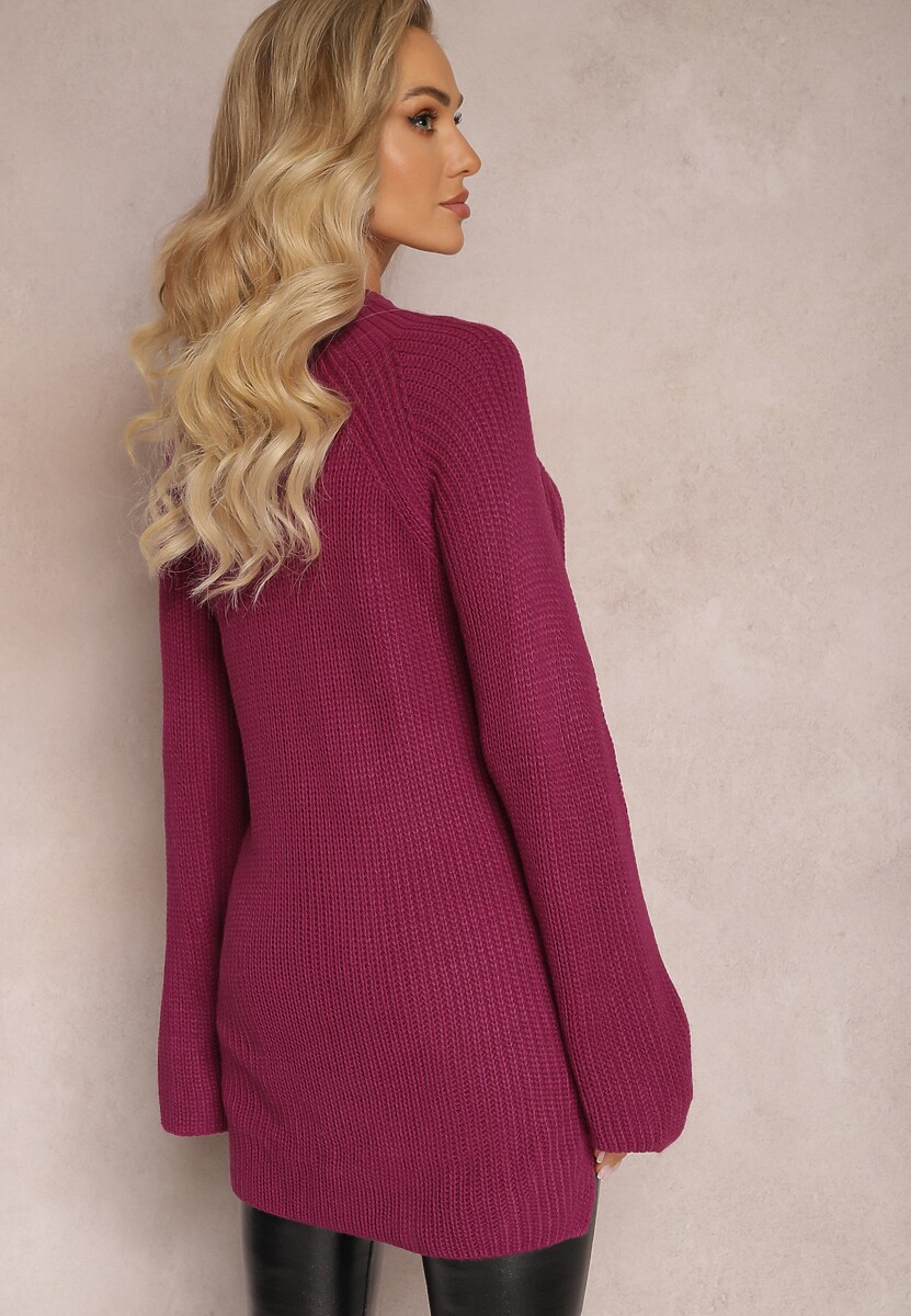 Ciemnofioletowy Dzianinowy Golf z Rozszerzanymi Rękawami z Rozcięciem Vucta