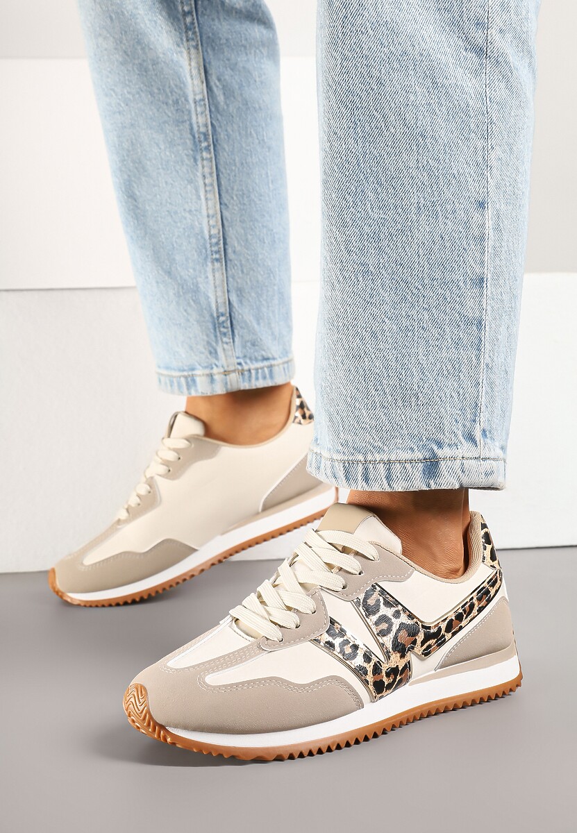 Panterkowe Sneakersy z Geometrycznym Wzorem i Metaliczną Wstawką Zolio