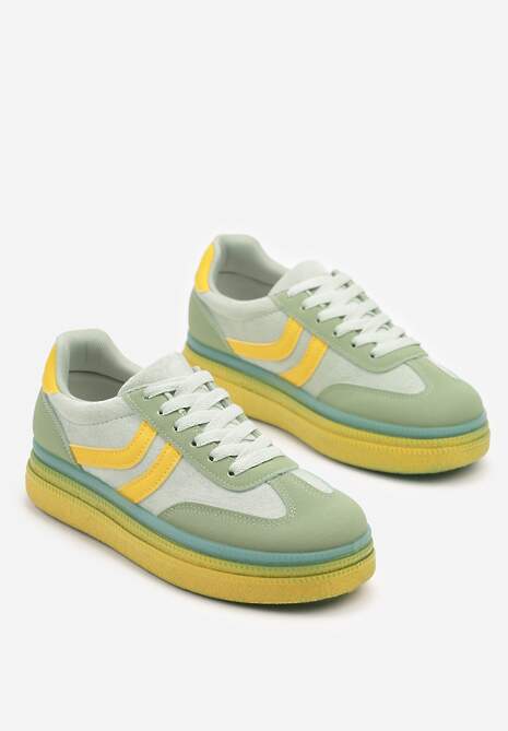 Zielono-Żółte Sneakersy Typu Kultowe Tenisówki na Niskiej Platformie Olritia