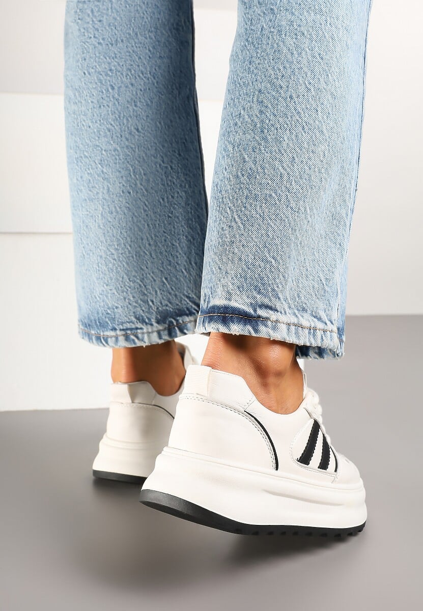 Beżowo-Czarne Sneakersy z Geometrycznym Wzorem Fonawia