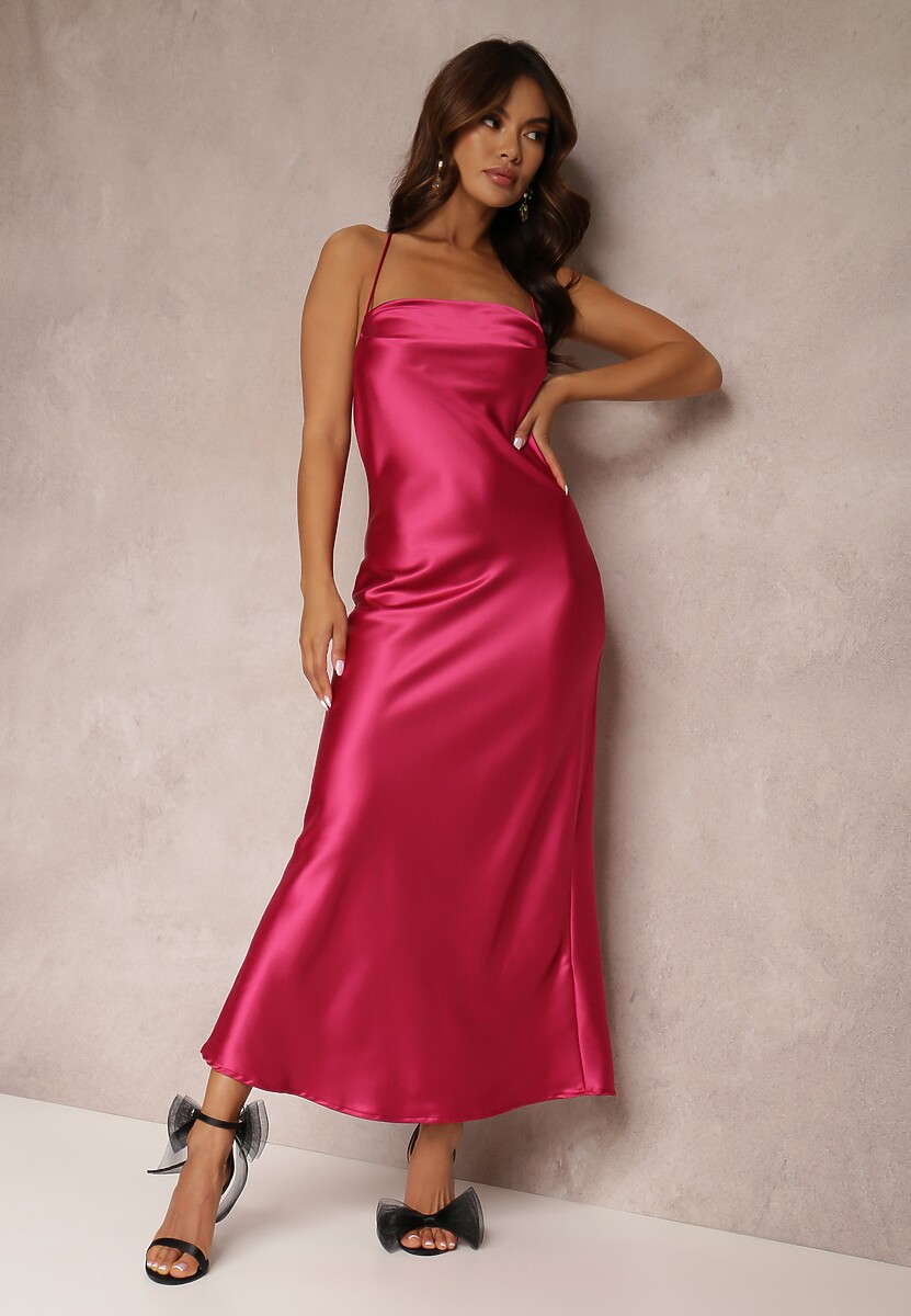 Fuksjowa Sukienka Satynowa Chusposea
