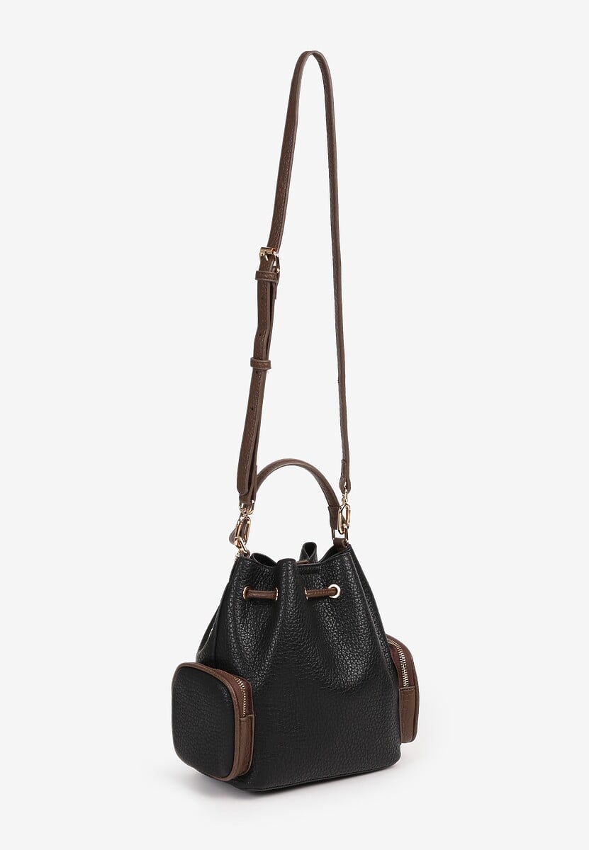 Czarna Torebka z Ozdobnym Ściągaczem i Kieszonkami z Rączką i Dodatkowym Paskiem Ravindira