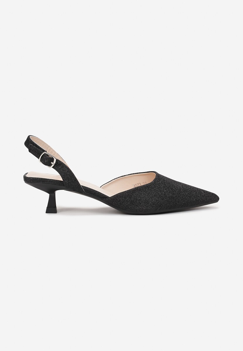 Czarne Czółenka na Obcasie Kaczuszka z Kwadratowym Noskiem i Brokatem Vaishnavi