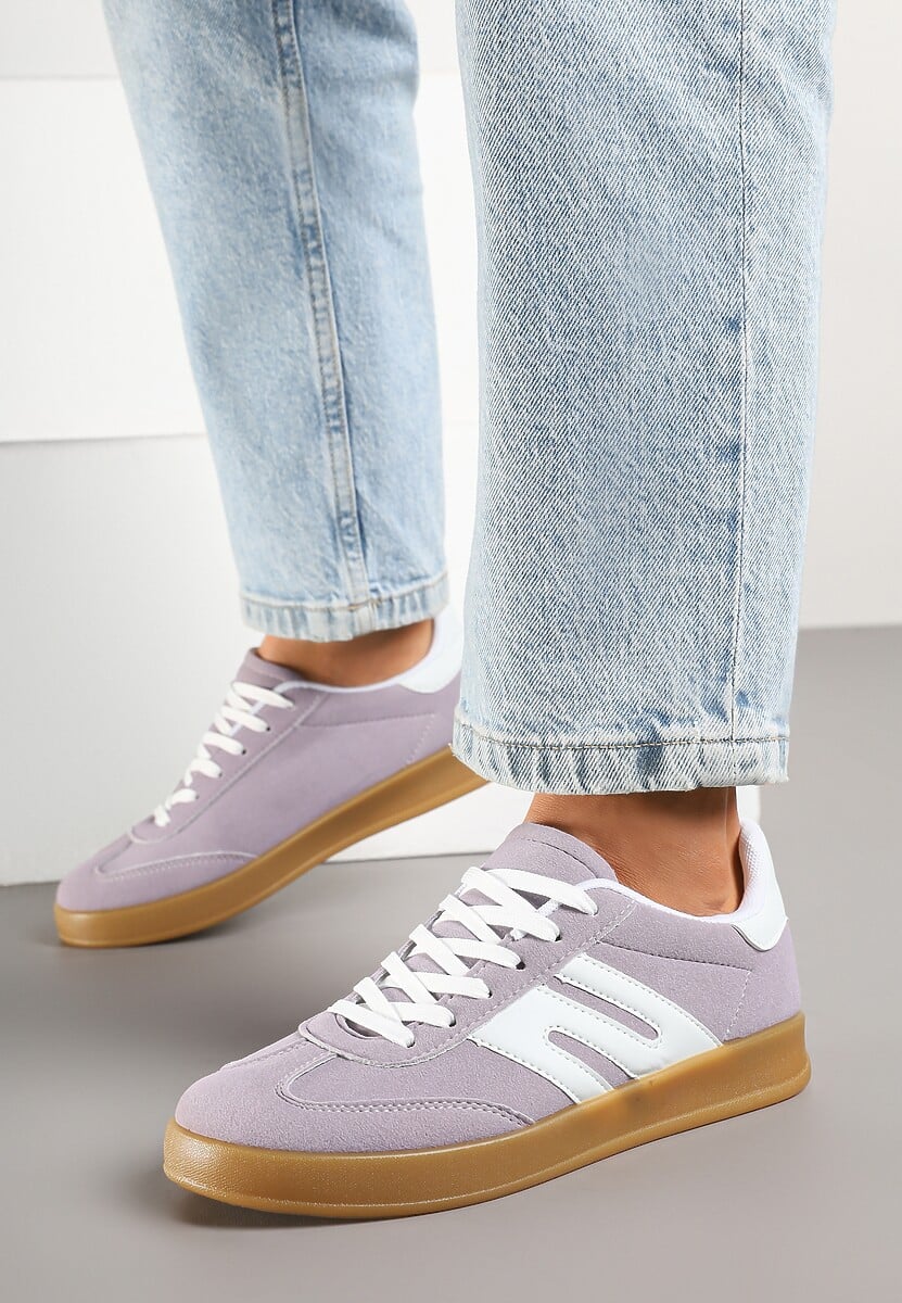 Jasnofioletowe Sneakersy Kultowe Tenisówki Zdobione Przeszyciami Eveltewia