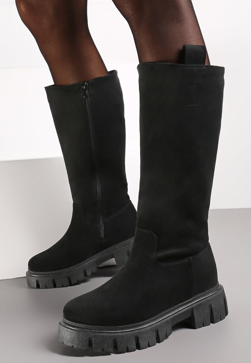 Czarne Kozaki przed Kolano na Grubej Podeszwie Zeffira