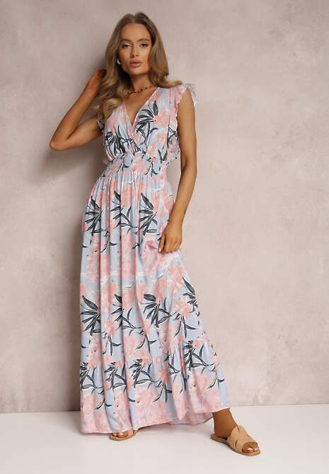 Jasnoniebieska Sukienka z Wiskozy Biran