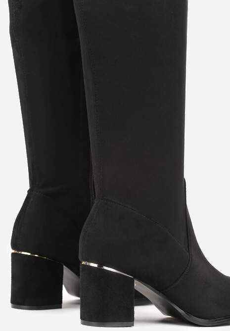 Czarne Kozaki Muszkieterki na Słupku z Wiązaniem z Tyłu Idivelle