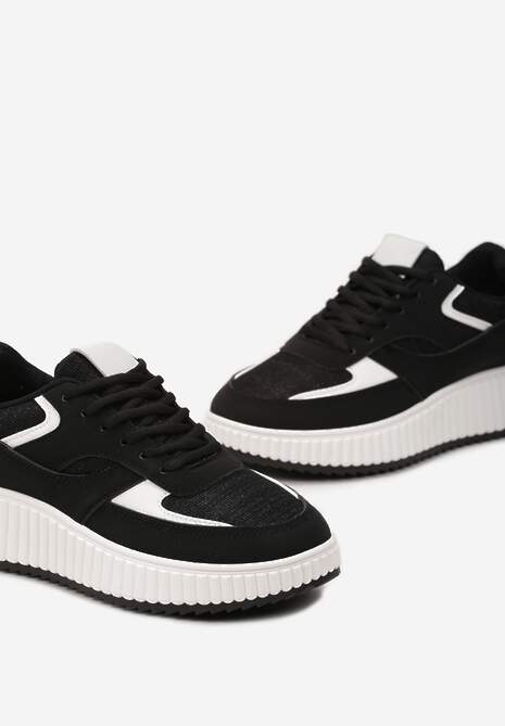 Czarne Sneakersy na Ozdobnej Grubej podeszwie z Brokatem Gelnia