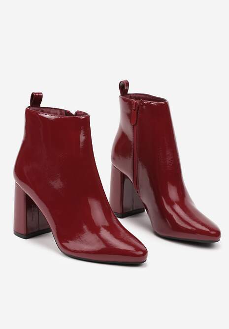 Bordowe Klasyczne Botki na Słupkowym Obcasie ze Szpiczastym Noskiem Norema