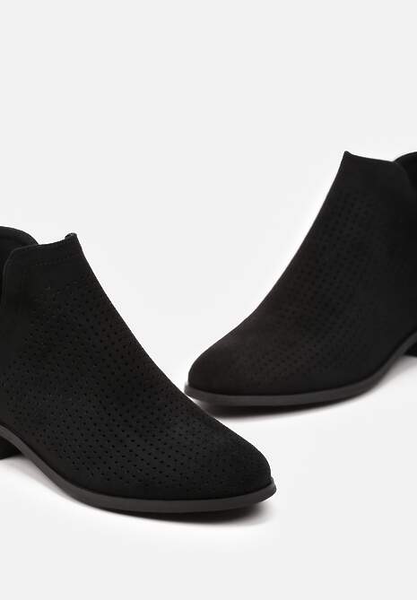 Czarne Botki Sztyblety z Ażurową Cholewką z Wycięciami i Suwakiem ze Skórzaną Wkładką Janetris