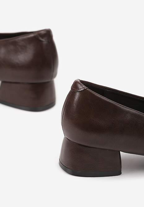 Ciemnobrązowe Czółenka Vices na Obcasie Typu Słupek ze Skórzaną Wkładką Rilomena