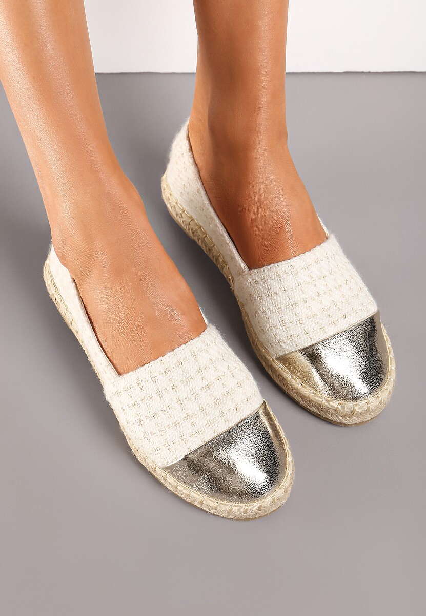 Beżowe Espadryle z Tweedowego Materiału z Plecionką na Podeszwie Hexiria