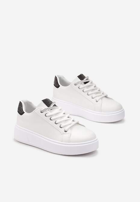 Biało-Czarne Sneakersy Ozdobione Brokatem i Drobnymi Cyrkoniami Emavia