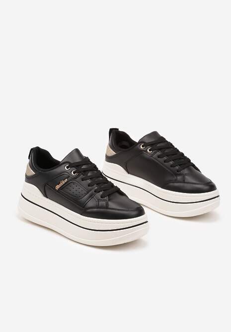 Czarne Sneakersy z Brokatem na Platformie Larinea