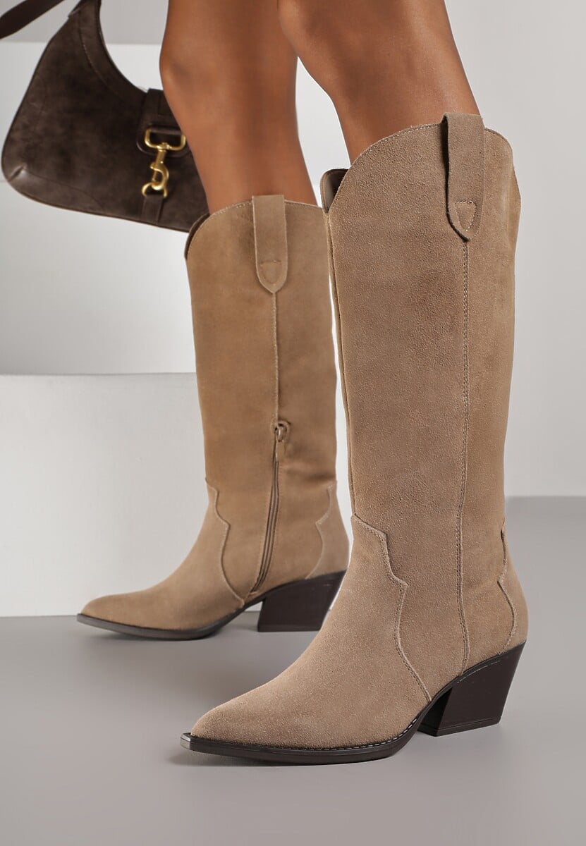 Czarne Kozaki Typu Kowbojki na Stożku z Naturalnego Zamszu Adeora