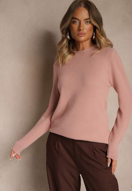 Różowy Sweter z Wełną ze Ściągaczami Furrive