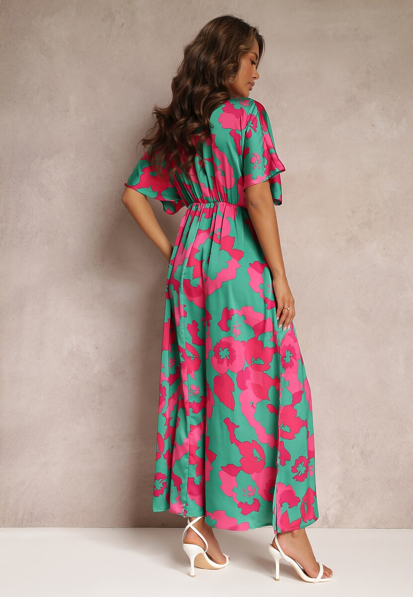 Zielona Rozkloszowana Sukienka Maxi z Wycięciami Aleri