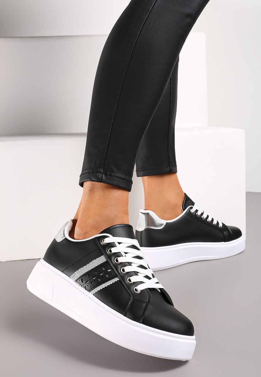 Czarne Sneakersy przed Kostkę na Grubej Podeszwie Amelisa