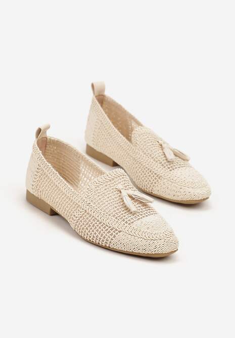 Beżowe Mokasyny z Siateczki z Frędzlami Adenda