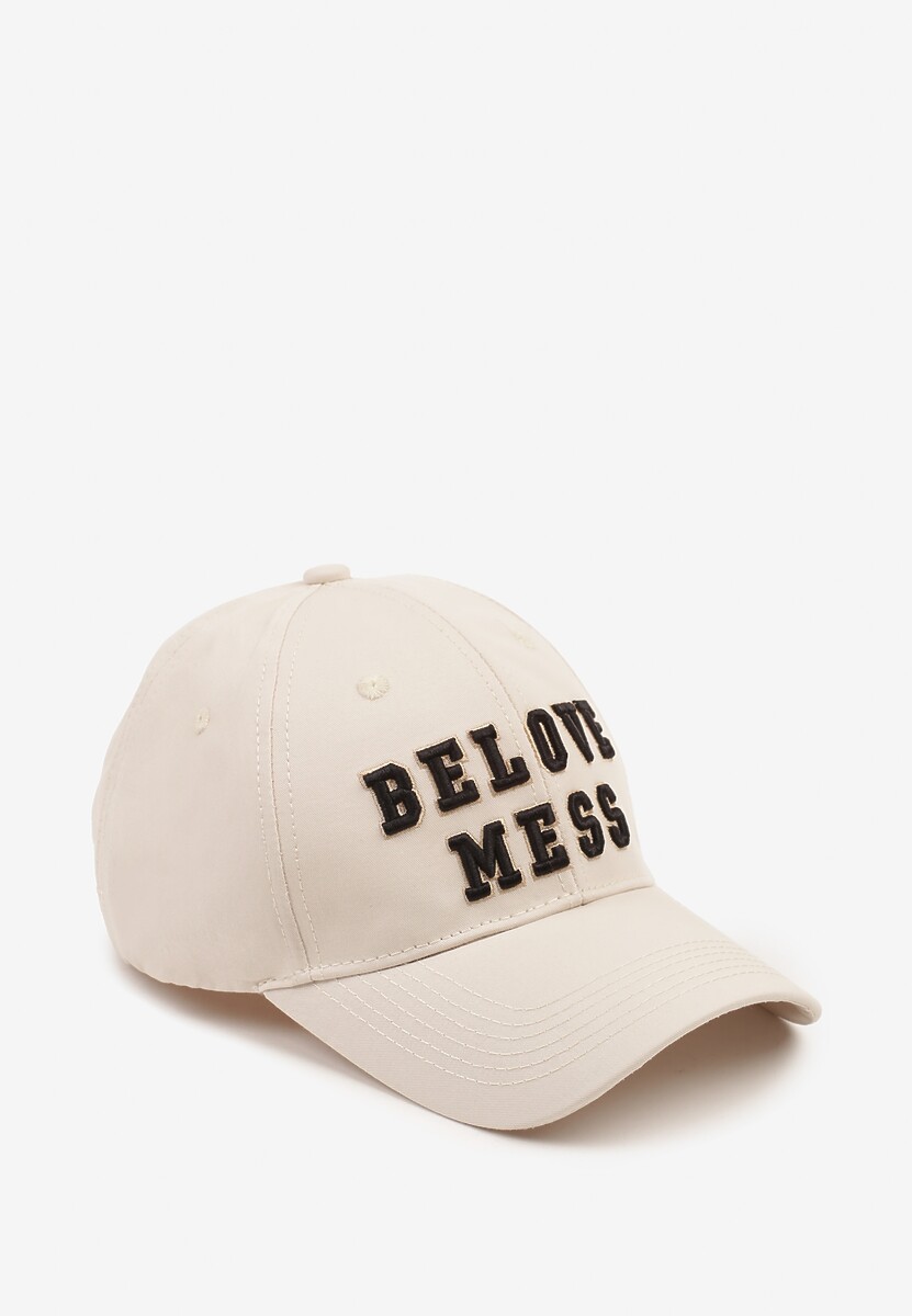 Beżowa Czapka z Bawełny z Daszkiem i Napisem Mirazi