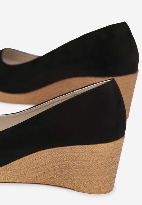 Czarne Czółenka Vices na Plecionym Koturnie ze Skórzaną Wkładką Ebersa